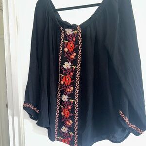 Flowy Blouse with Floral Embroidery (L)